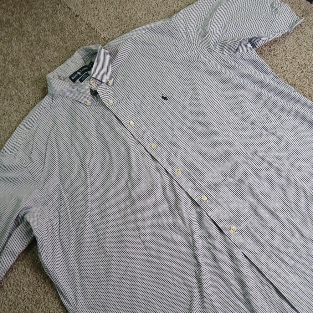 Ralph Lauren Blake Mens XXL Short Sleeve Button Down Shirt Blue White Check